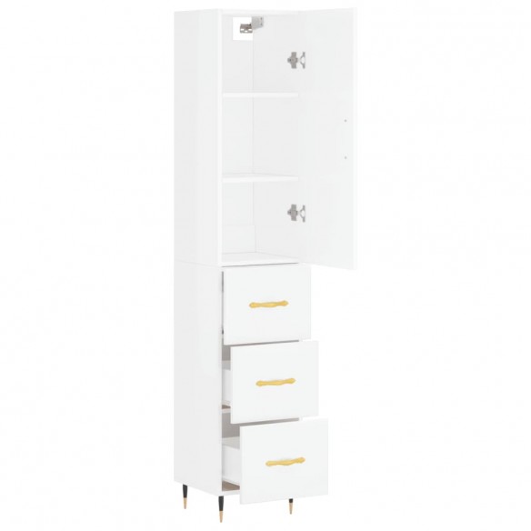 Buffet haut Blanc brillant 34,5x34x180 cm Bois d'ingénierie