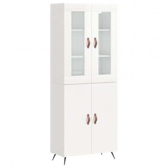 Buffet haut Blanc brillant 69,5x34x180 cm Bois d'ingénierie