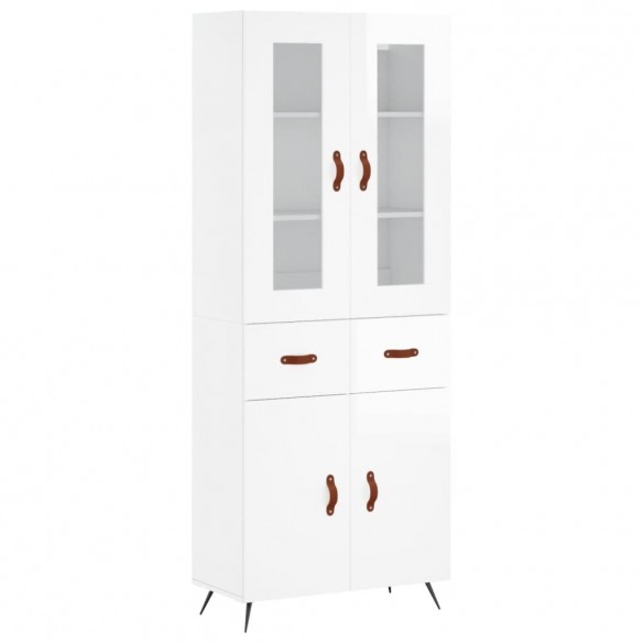 Buffet haut Blanc brillant 69,5x34x180 cm Bois d'ingénierie