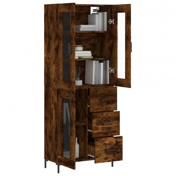 Buffet haut Chêne fumé 69,5x34x180 cm Bois d'ingénierie