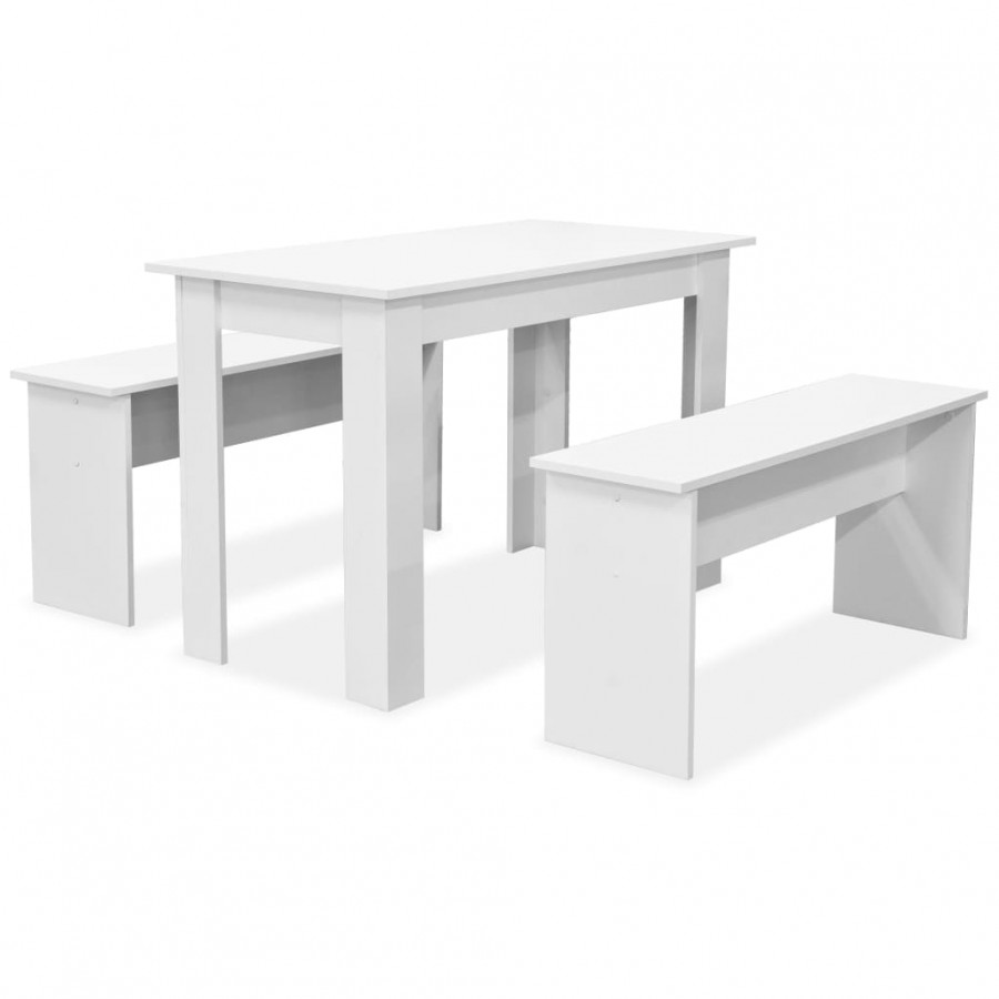 Table de salle à manger et bancs 3 pcs  Blanc