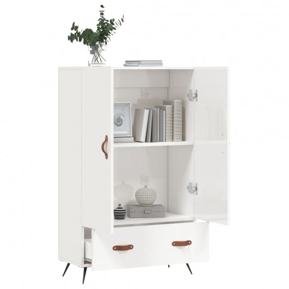 Buffet haut blanc brillant 69,5x31x115 cm bois d'ingénierie