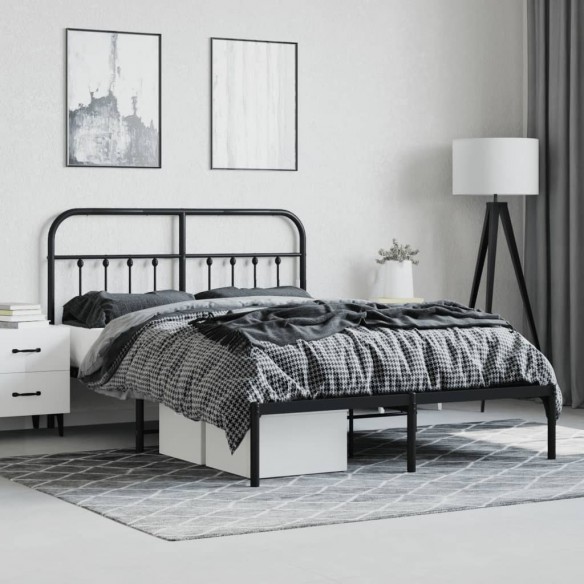 Cadre de lit métal avec tête de lit noir 140x200 cm