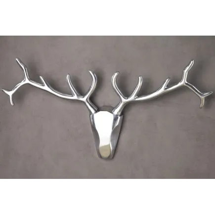 Trophée mural design Tête de Cerf 90 cm en aluminium argenté