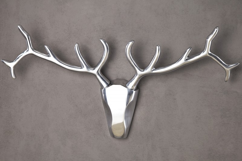 Trophée mural design Tête de Cerf 90 cm en aluminium argenté