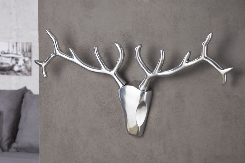 Trophée mural design Tête de Cerf 90 cm en aluminium argenté