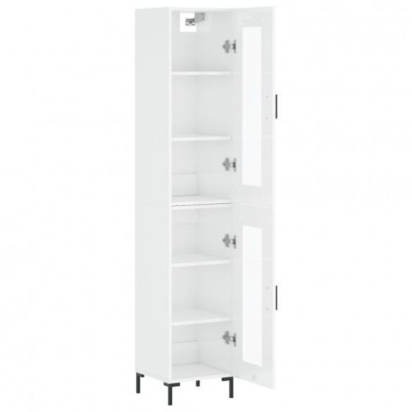 Buffet haut Blanc brillant 34,5x34x180 cm Bois d'ingénierie