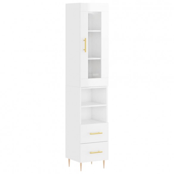 Buffet haut Blanc brillant 34,5x34x180 cm Bois d'ingénierie