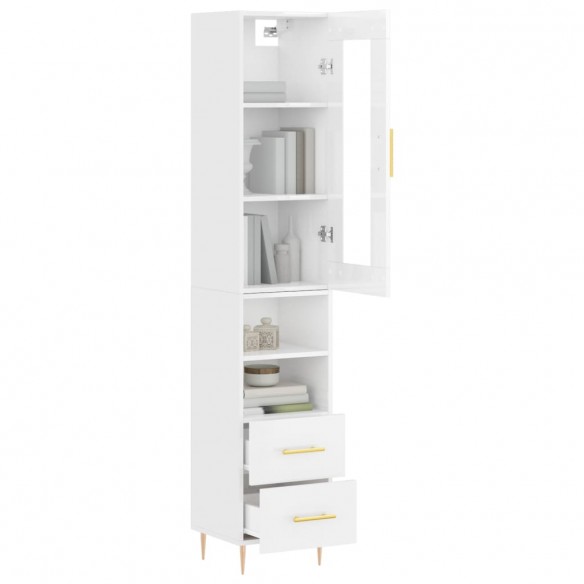 Buffet haut Blanc brillant 34,5x34x180 cm Bois d'ingénierie