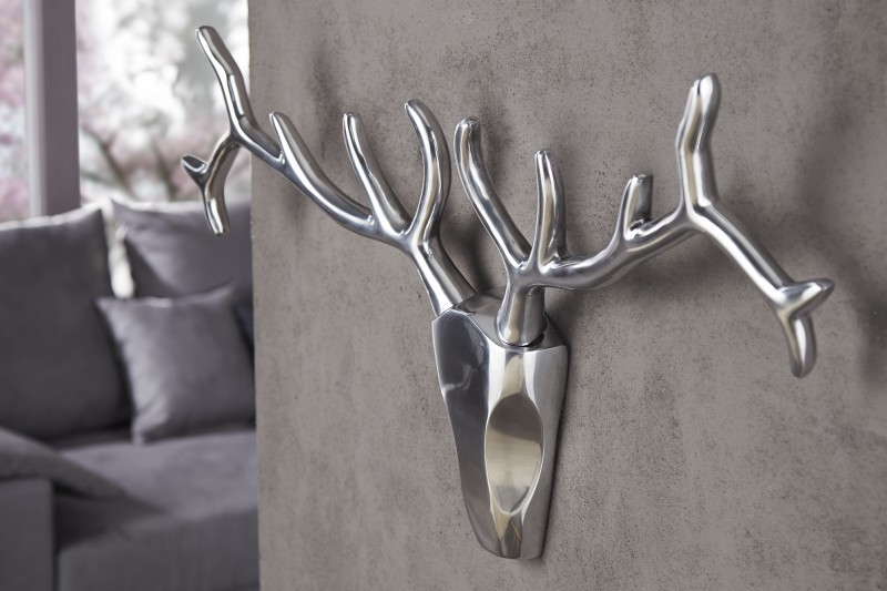 Trophée mural design Tête de Cerf 90 cm en aluminium argenté
