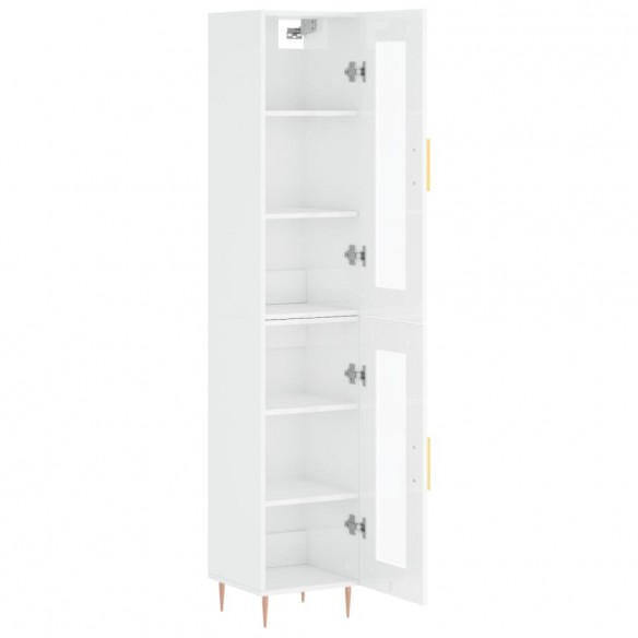 Buffet haut Blanc brillant 34,5x34x180 cm Bois d'ingénierie