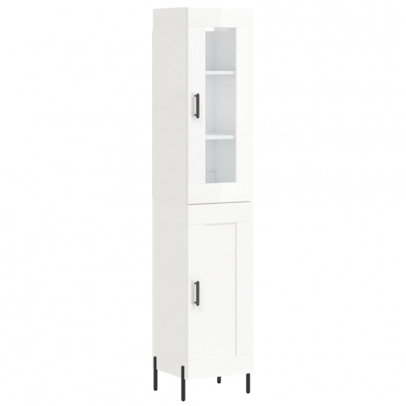 Buffet haut Blanc brillant 34,5x34x180 cm Bois d'ingénierie