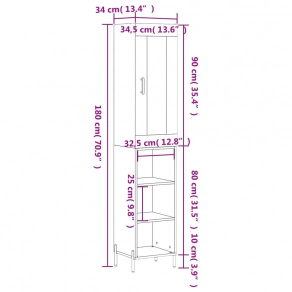 Buffet haut Sonoma gris 34,5x34x180 cm Bois d'ingénierie