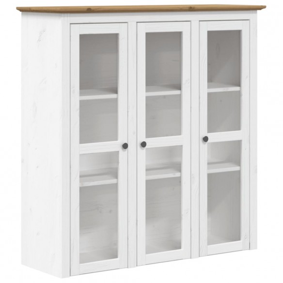 Armoire avec portes vitrées BODO blanc marron bois pin massif