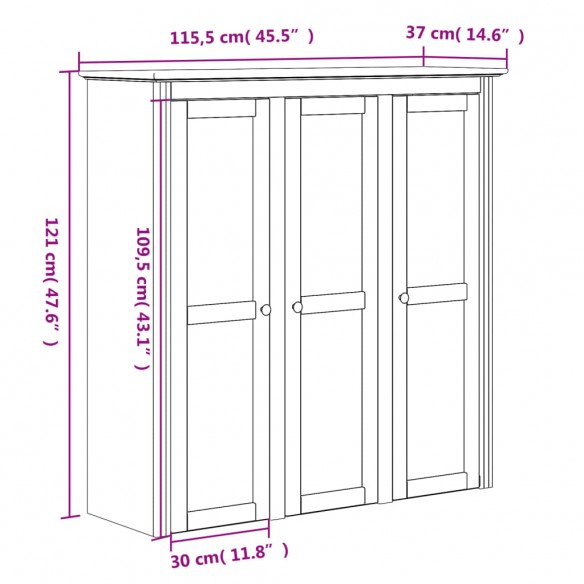 Armoire avec portes vitrées BODO blanc marron bois pin massif