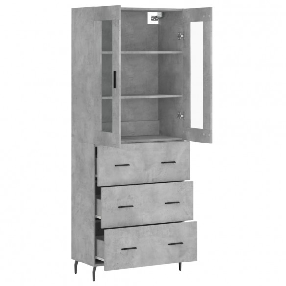 Buffet haut Gris béton 69,5x34x180 cm Bois d'ingénierie