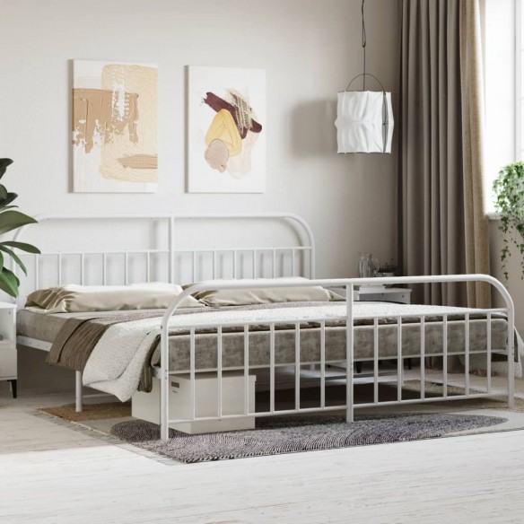 Cadre de lit métal avec tête de lit/pied de lit blanc 200x200cm