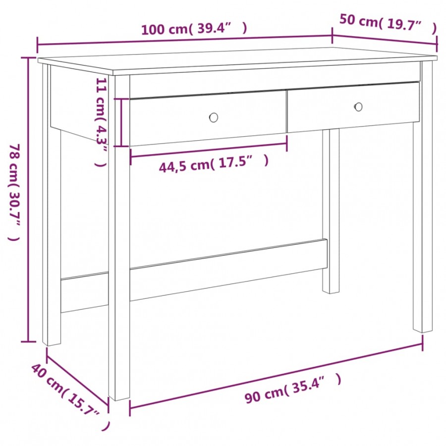 Bureau avec tiroirs Blanc 100x50x78 cm Bois massif de pin