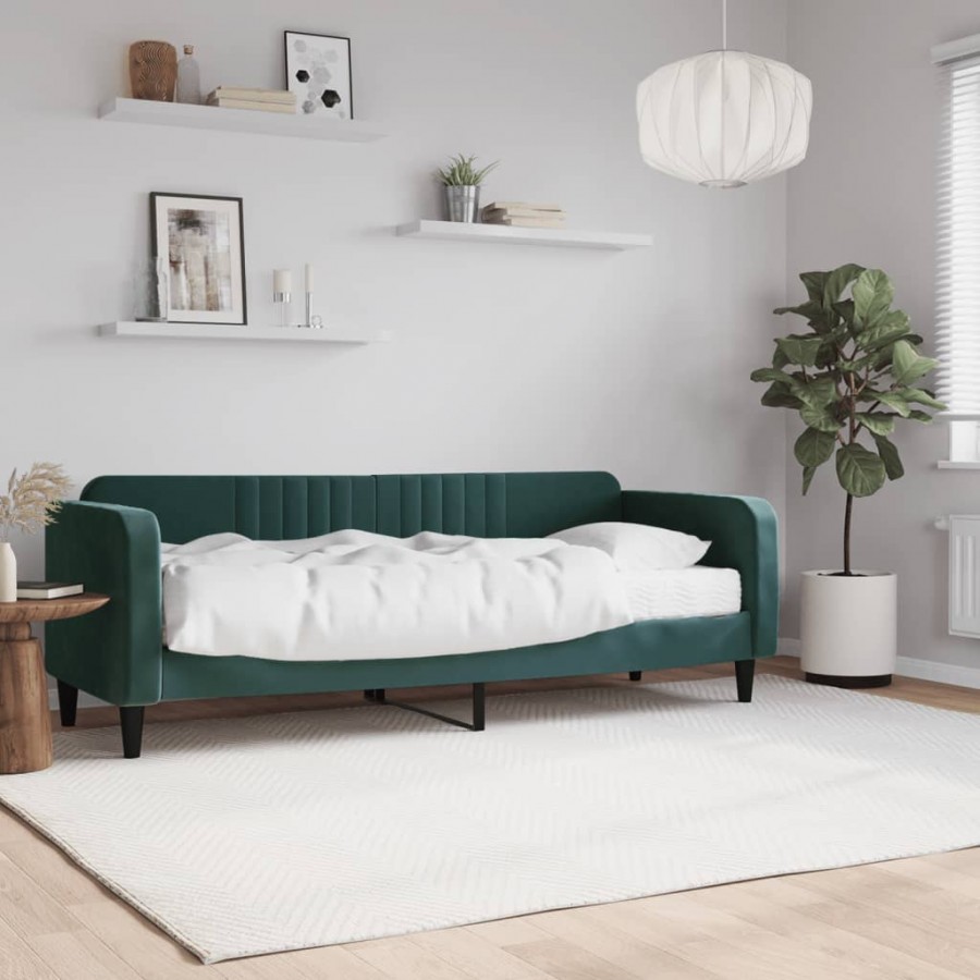 Lit de jour avec matelas vert foncé 80x200 cm velours