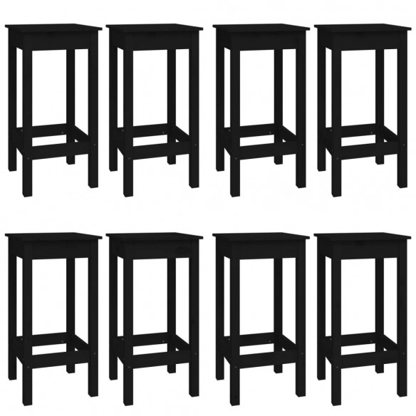 Ensemble de bar 9 pcs Noir Bois de pin massif