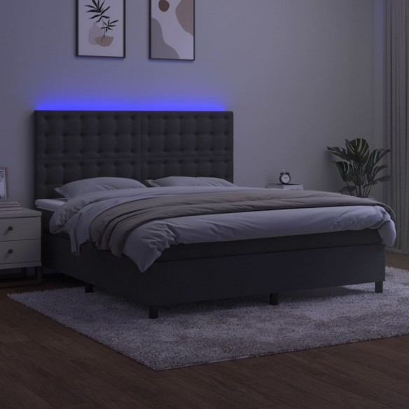 Sommier à lattes de lit matelas et LED Gris foncé 160x200 cm