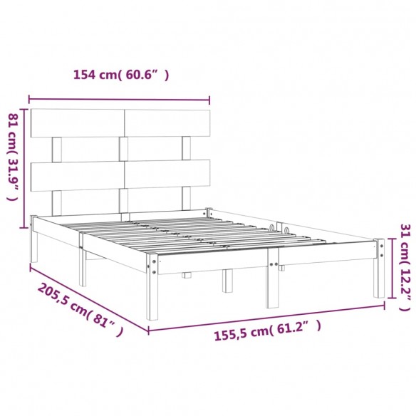 Cadre de lit Blanc Bois massif 150x200 cm Très grand