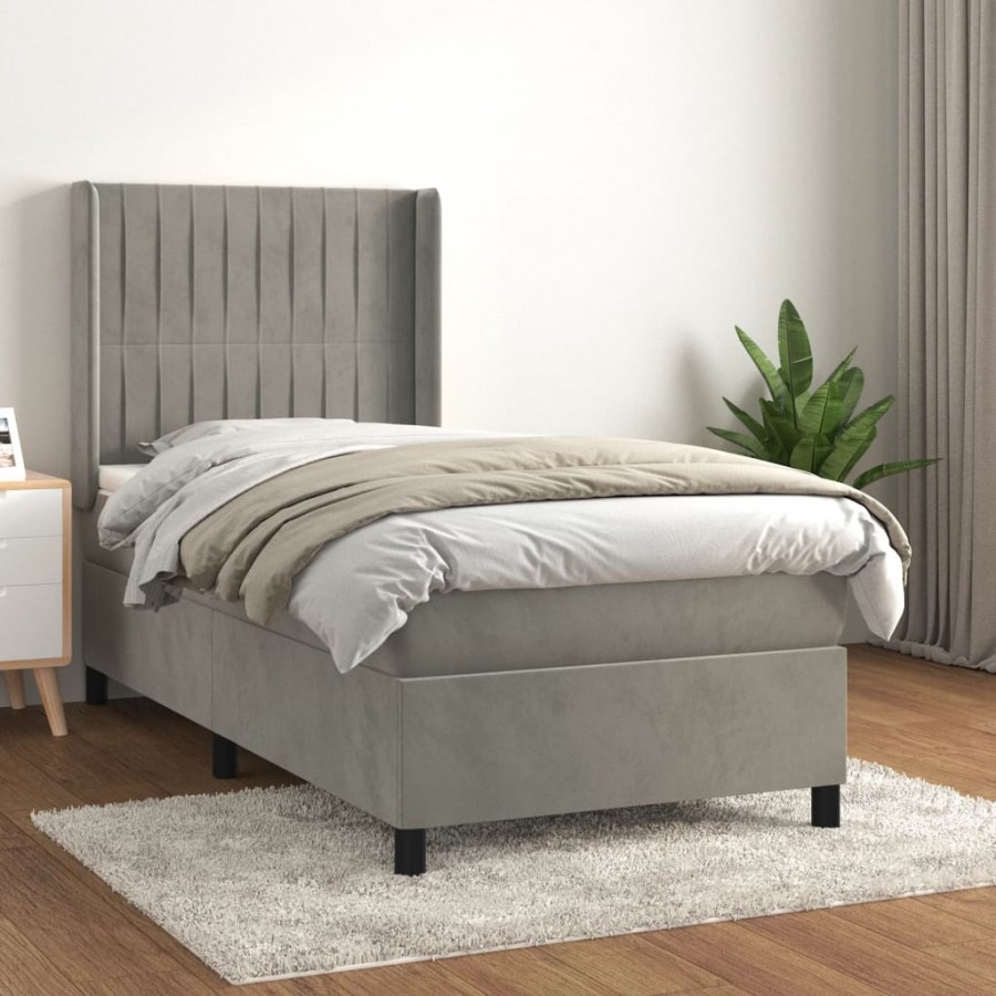 Cadre de lit et matelas Gris clair 90x200 cm Velours