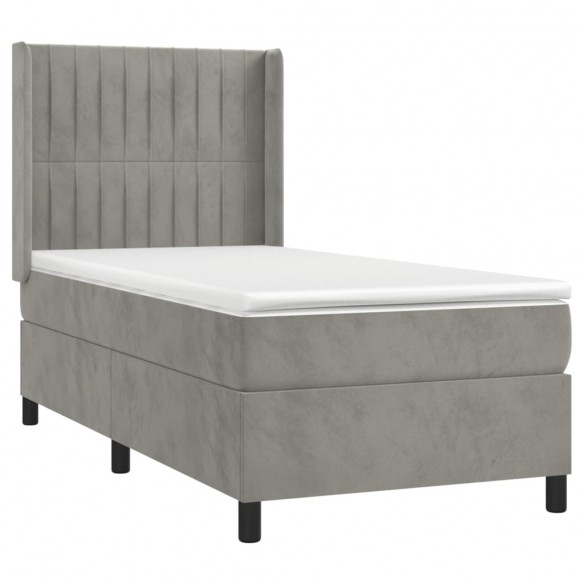 Cadre de lit et matelas Gris clair 90x200 cm Velours