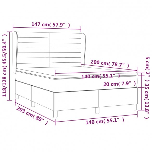 Cadre de lit avec matelas Bleu 140x200 cm Tissu