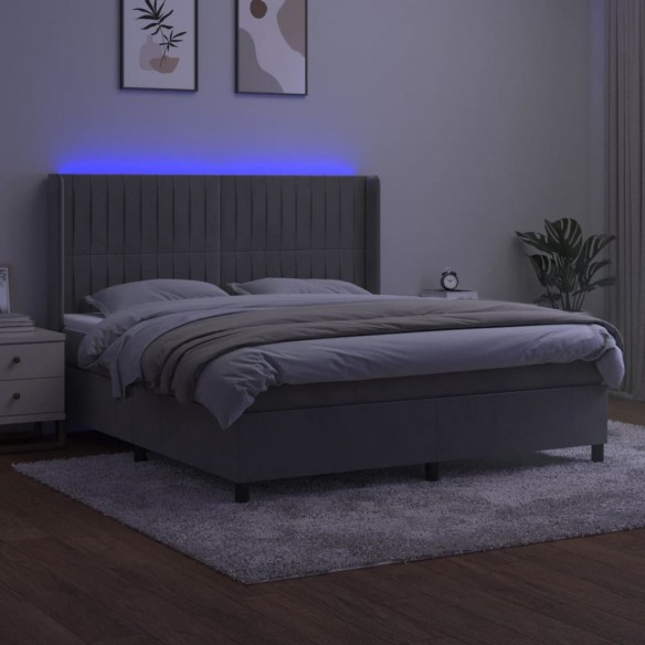 Sommier à lattes de lit matelas et LED Gris clair 180x200 cm