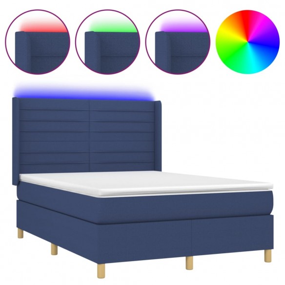 Cadre de lit matelas et LED Bleu 140x190 cm Tissu