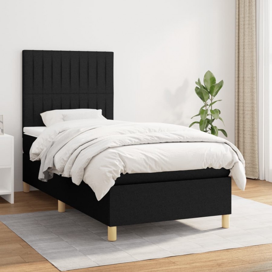 Cadre de lit avec matelas Noir 90x200 cm Tissu