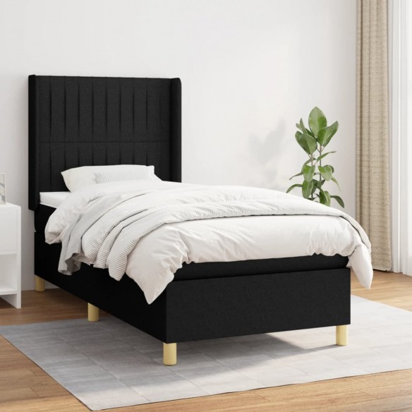 Cadre de lit avec matelas Noir 90x190 cm Tissu