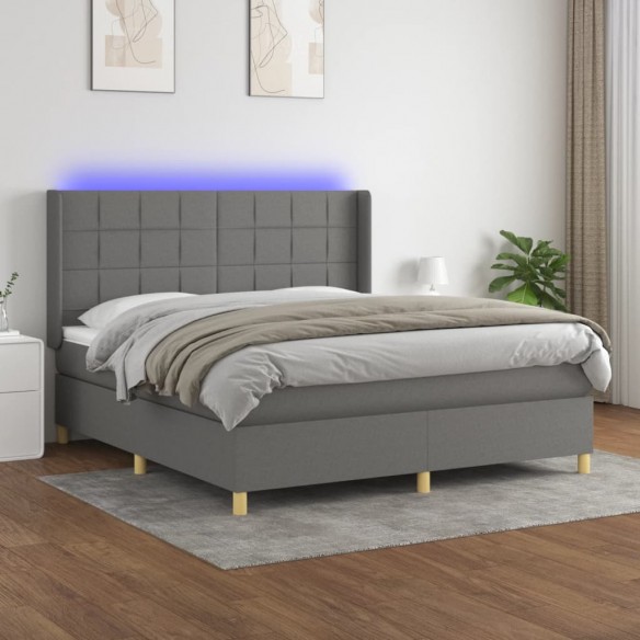 Cadre de lit matelas LED Gris foncé 160x200 cm Tissu