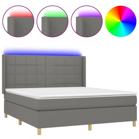 Cadre de lit matelas LED Gris foncé 160x200 cm Tissu