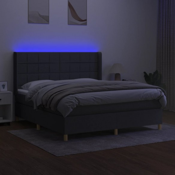 Cadre de lit matelas LED Gris foncé 160x200 cm Tissu