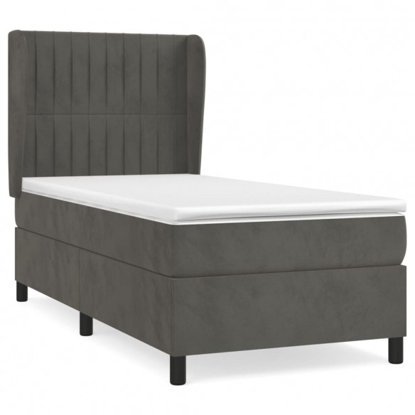 Cadre de lit et matelas Gris foncé 90x200 cm Velours