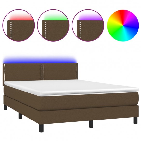 Cadre de lit matelas et LED Marron foncé 140x200 cm