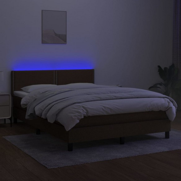 Cadre de lit matelas et LED Marron foncé 140x200 cm