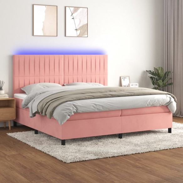 Sommier à lattes de lit matelas et LED Rose 200x200 cm Velours