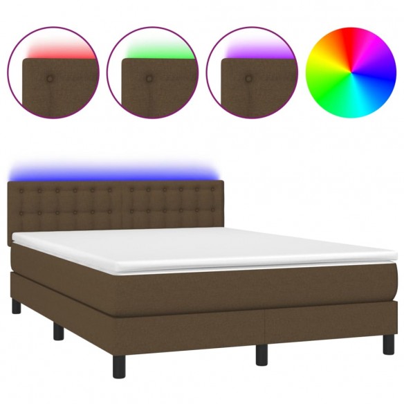 Cadre de lit matelas et LED Marron foncé 140x200 cm