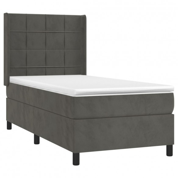 Cadre de lit et matelas Gris foncé 90x200 cm Velours