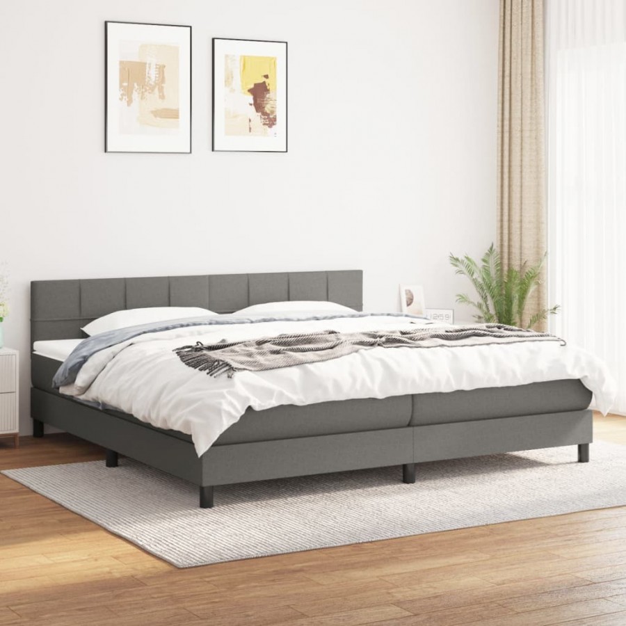 Cadre de lit avec matelas Gris foncé 180x200cm Tissu