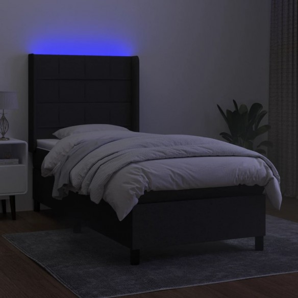 Sommier à lattes de lit matelas et LED Noir 90x200 cm Tissu