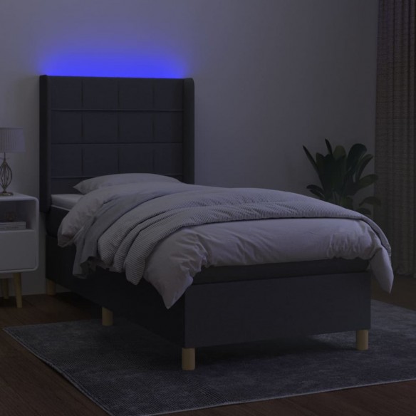 Cadre de lit matelas LED Gris foncé 90x190cm Tissu