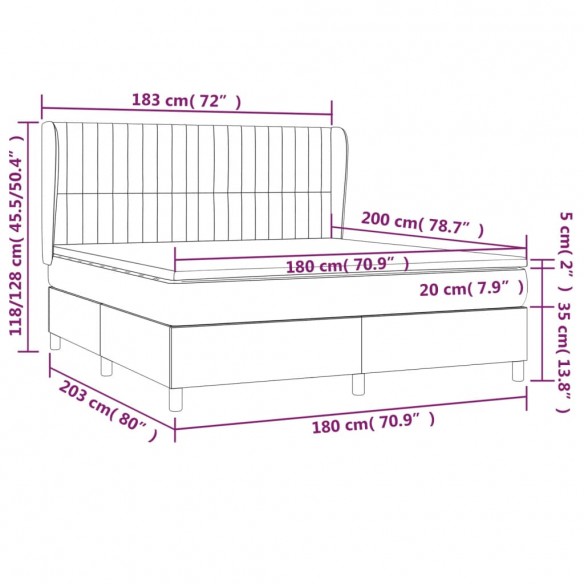 Sommier à lattes de lit avec matelas Gris clair 180x200cm Tissu