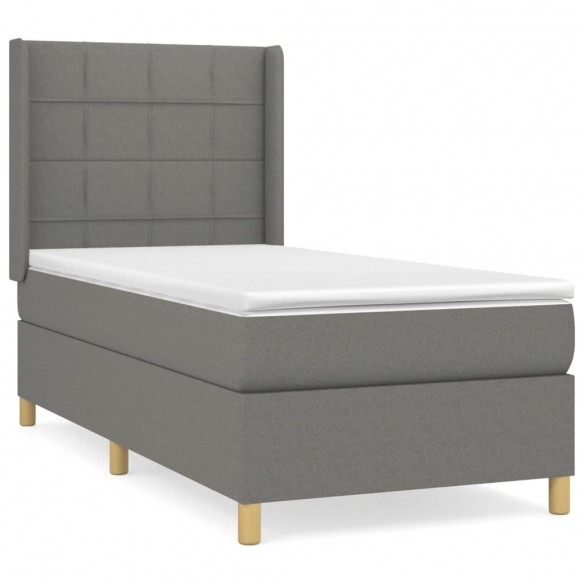 Cadre de lit et matelas Gris foncé 90x190 cm Tissu