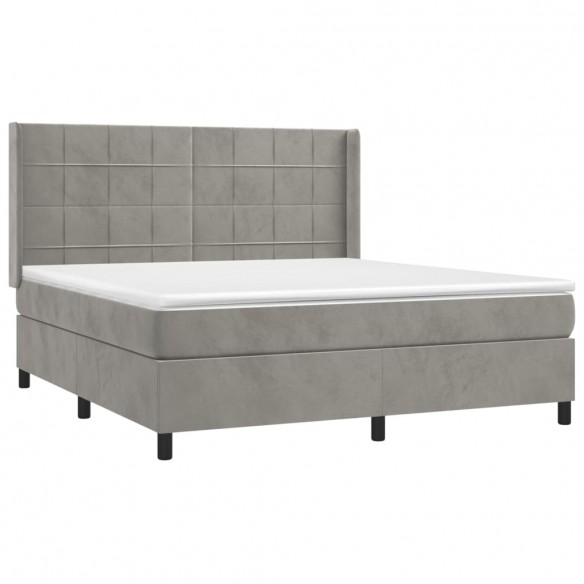 Cadre de lit et matelas Gris clair 180x200cm Velours