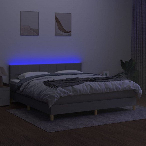 Cadre de lit et matelas et LED Gris clair 180x200 cm