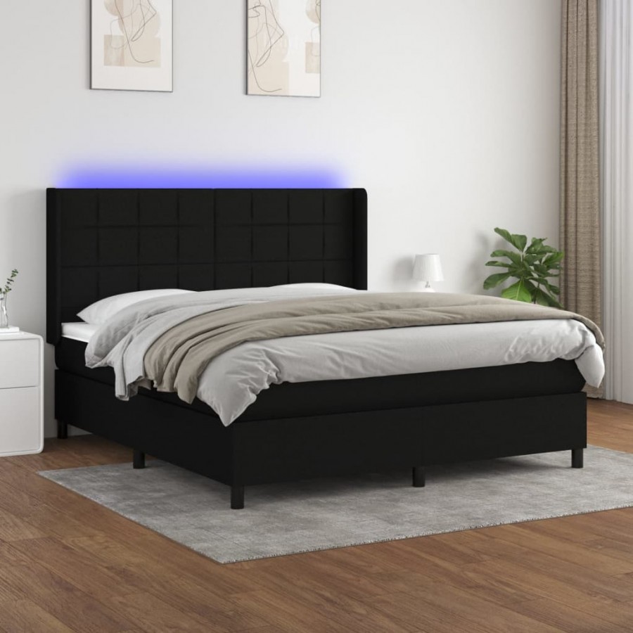 Cadre de lit matelas et LED Noir 180x200 cm Tissu